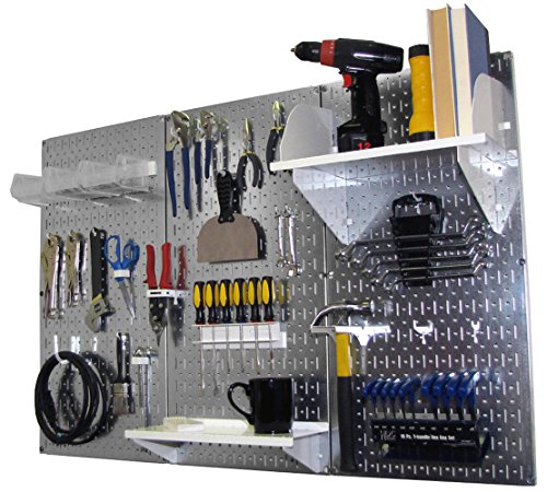 Pegboard Organizer Wall Control 4 ft. Metal Pegboard Standard Tool Storage Kit with Galvanized Toolboard and White Accessories Wall Control