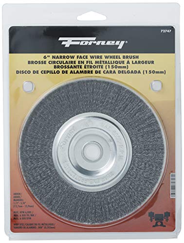 Forney 72747 Wire Bench Wheel Brush, Fine Crimped with 1/2-Inch and 5/8-Inch Arbor, 6-Inch-by-.008-Inch Forney