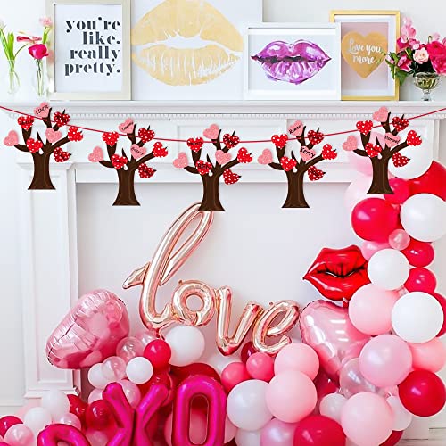 Haooryx 24 Pack Tree of Hearts Valentine Craft Kit Make Your Own Valentine Tree Hanging Ornaments DIY Valentine's Day Craft Kit Kids Classroom Haooryx