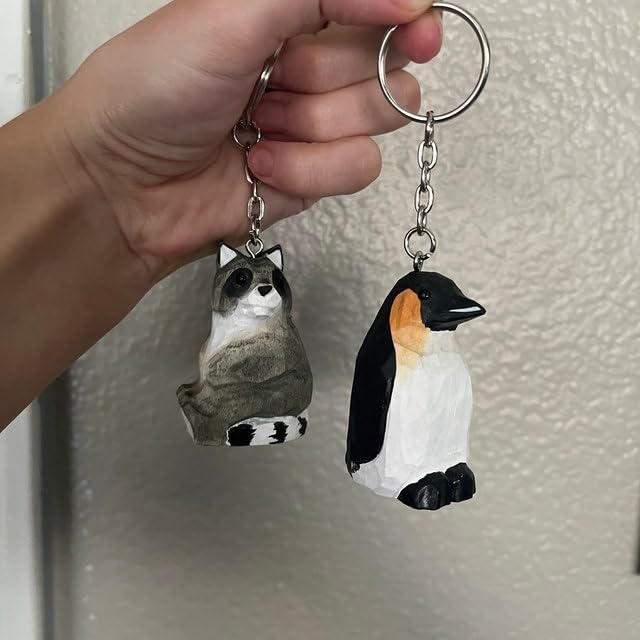 Selsela Raven Black Bird Crow Keychain Ring Hook Clip Charm Miniature Wood Mini Figurine Small Animal Selsela