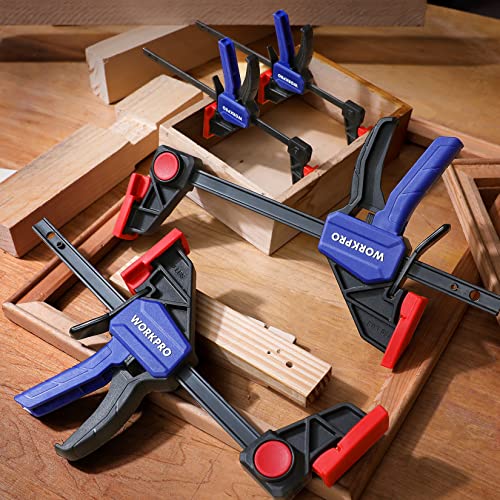 WORKPRO Mini Bar Clamps for Woodworking, 6"(2) and 4-1/2"(2), 4-Piece One-Handed Clamp/Spreader, Light-Duty Quick-Change F Clamp with 150lbs Load WORKPRO