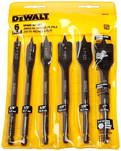 DW1587 6 Bit 3/8-Inch to 1-Inch Spade Drill Bit Assortment (Premium pack) DEWALT