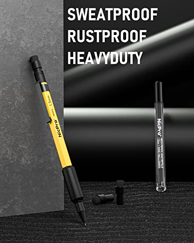 Nicpro 1.3 mm Mechanical Pencils Set with 12 Lead Refill, Eraser - Weatherproof Metal Barrel, Heavy Duty Carpenter Pencil for Outdoor Marking Nicpro