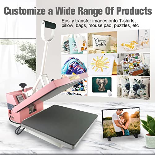 BetterSub Print T-Shirt Machine DIY Digital Industrial Quality Heat Press Machine Clamshell Transfer Sublimation Print Press Machine 15‘’x 15'' Pink BetterSub