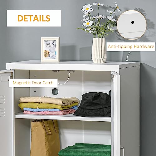 HOMCOM Industrial Storage Cabinet, Steel Garage Cabinet with Double Doors and Adjustable Shelves, White HOMCOM