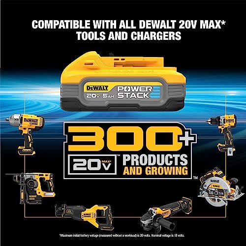 DEWALT 20V MAX Battery, POWERSTACK, More Power + More Compact, Rechargeable 5Ah Lithium Ion Battery (DCBP520) DEWALT