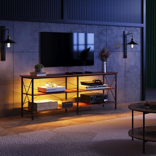 WLIVE TV Stand for 65 70 inch TV with LED Lights, Gaming Entertainment Center with Storage, Industrial TV Console for Living Room, Long 63" LED TV WLIVE