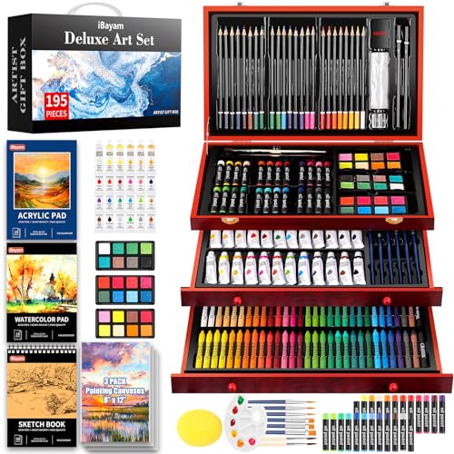 iBayam Deluxe Art Set, 195-Pack Artist Gift Box, Arts and Crafts Drawing Painting Kit Art Supplies for Adults Kids, Art Kits Paint Set with 24 iBayam