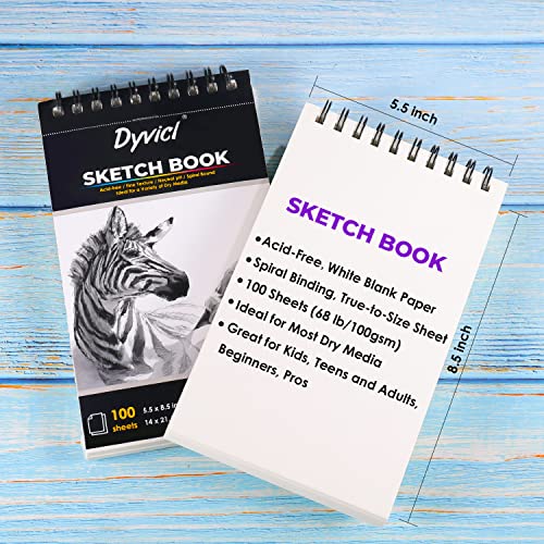Dyvicl Sketch Pad 5.5"x8.5" Sketch Book, 100 Sheets (68 lb/100gsm), Spiral Sketchbook Acid Free Drawing Paper for Kids Adults Beginners Artists Dyvicl