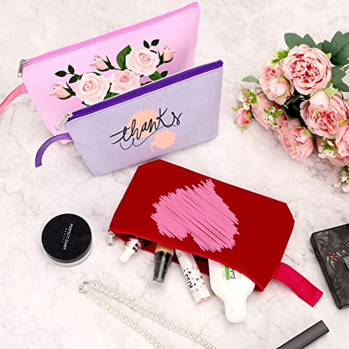Sinzip 10 Pieces Cotton Canvas Makeup Bag with Bottom and Strap, Multi-Purpose Cosmetic Bag with Zipper Travel Toiletry Pouch, Blank DIY Craft Bag Sinzip