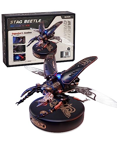 ROKR 3D Puzzles for Adults Electric Insect Metal Model Building Kit Desk Toys Hobby Kit for Adults Gift for Teens (Stag Beetle)