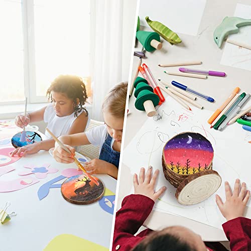 FSWCCK 24 PCS Wood Slices Bulk, 4-4.7 Inch Unfinished Natural with Tree Barks Rustic Wedding Centerpiece Disc, Craft Wood Pieces for Circles Craft FSWCCK