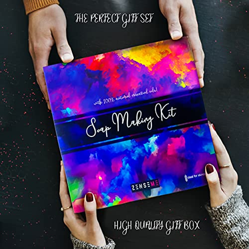 Soap Making Kit for Adults, Make Your Own Soap with Melt and Pour diy Natural Soap supplies; 6 Essential Oils, Silicone Soap Mold, Spoon, Dried ZenseMe