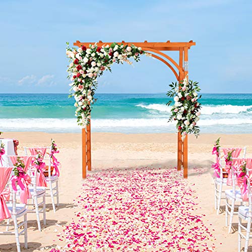 VINGLI 85in Wooden Arbor, Wedding Arch for Ceremony, Wood Trellis for Plant Climbing, Christmas Decor Pergola for Garden Backyard, Lawn (Teak) VINGLI