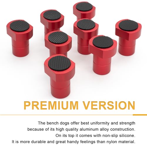 8-Pack 3/4 Inch (19mm) Aluminum Bench Dogs - Non-Slip Woodworking Bench Clamp Accessories for Dog Hole Clamping(Red) ViewReal