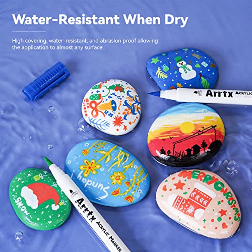 Arrtx Acrylic Paint Pens 62PCS, Water Based Acrylic Markers, Paint Markers for Rock Painting, Dual Tip Brush Tip Acrylic Painting Supplies for Fabric Arrtx