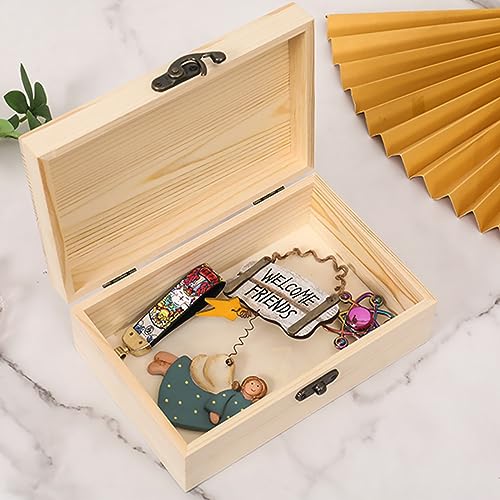 Voittozege 8 Pack Unfinished Wood Box for Crafts 6 X 4 X 2 Inch Natural Wood Box with Hinged Lids and Front Clasps, Small Wooden Boxes for DIY Gift Voittozege