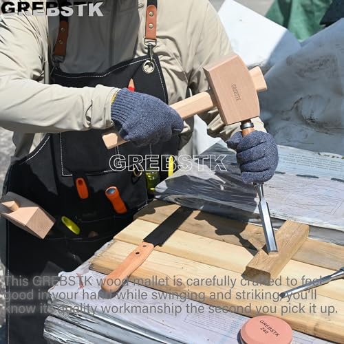 GREBSTK Wooden Mallet Manual Ice Hammer Mallet Beech Solid Carpenter Woodworking Mallet 12" GREBSTK