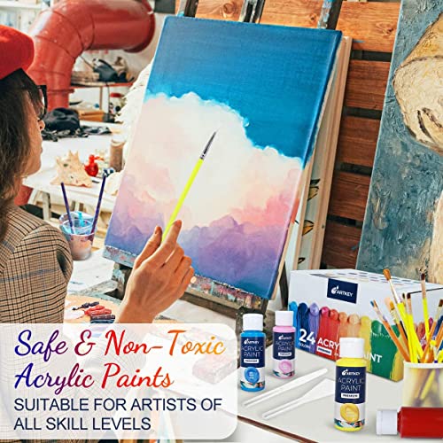 Artkey Acrylic Paint Set - 24 colors 2oz/59ml Acrylic Paints Professional Artists Painting Kit for Canvases Fabric Rock Leather Easter Egg Wood Artkey