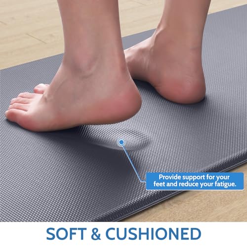 StepLively 2-Piece Anti-Fatigue Cushioned Kitchen Mat Set, Non-Skid Grey Standing Mats for Kitchen, Office, Sink - 17.3"x30" and 17.3"x47" StepLively