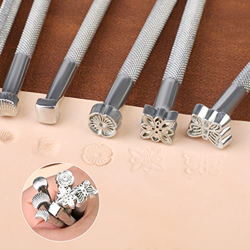 Leather Carving Set - Leather Working Kit, Leather Stamp Tools, Leather Kit for Beginner with Leather Burning Tool, Stamp Punch Set and Adjustable QMNNMA