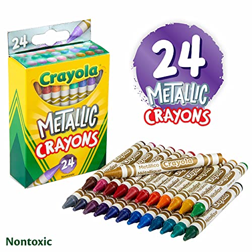 Crayola Metallic Crayons, Kids Art Supplies, 24 Count, Coloring Supplies, Gift for Kids, Ages 3, 4, 5, 6 Crayola