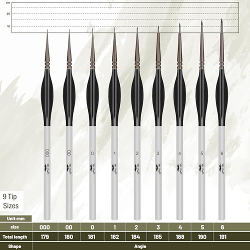 Mr. Pen- Detail Paint Brushes Set, 9 pcs, Silver/Black, Miniature Paint Brushes, Thin Paint Brushes, Model Paint Brushes, Fine Tip Paint Brush, Face Mr. Pen