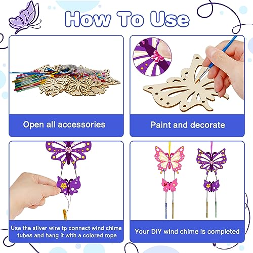 Fennoral DIY Butterfly Wind Chime Kit - 12 Pack Kids Arts and Crafts Set Fennoral