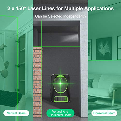 Self-leveling Laser Level - Huepar Box-1G 150ft/45m Outdoor Green Cross Line with Vertical Beam Spread Covers of 150°, Selectable Laser Lines, 360° Huepar