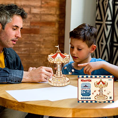 ROKR Classic 3D Wooden Music Box Kit with LED Swing Ride Mechanism for Adults and Kids ROKR