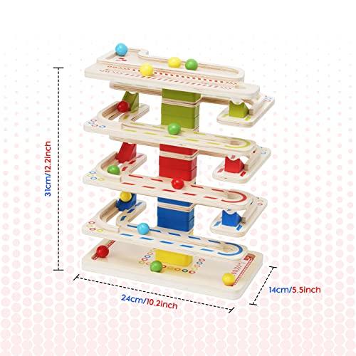 Wooden Marbles Run Ball Drop Toys 8-Tier Rolling Tower Toys with 16 Balls Ramp Whirling Game Educational Learning Toys for Gifts 3 4 5 6 7 8 Years Ark miido