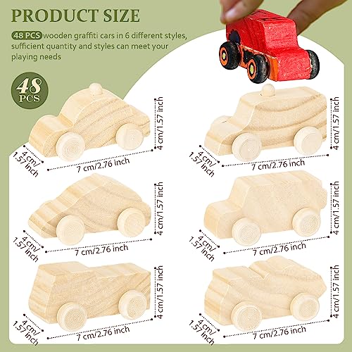 Lenwen 48 Pcs Wood DIY Car Toys for Party Unfinished Wooden Cars, Wooden Toy Cars Wooden Arts and Crafts DIY Toys for Students Girls Boys Home Lenwen
