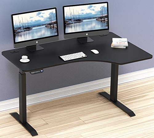 SHW 55-Inch Large Electric Height Adjustable L-Shaped Standing Desk with Right Facing Corner, Black SHW