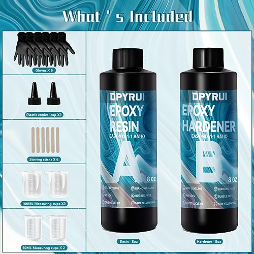 16OZ Epoxy Resin Kit-Crystal Clear Resin and Hardener Resin Epoxy kit,No Yellowing, No Bubbles Casting Resin Perfect for Jewelry Making Molds Crafts DPYRUI