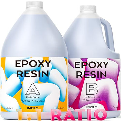 INCLY 2 Gallon Crystal Clear Epoxy Resin Kit, High Gloss & Bubbles Free Resin Supplies Coating & Casting Resin for Table Top, Countertop, River