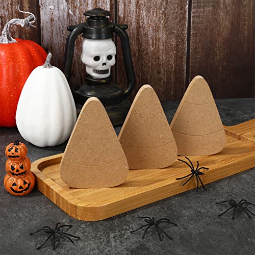 Whaline 10Pcs Halloween Wooden Candy Corn Cutouts with Line Blank Candy Corn Unfinished Table Wooden Signs for Halloween Home Kitchen Office Table Whaline