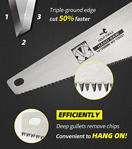 DOWELL 14 in Hand Saw - 11 TPI Fine Cuts Wood Saw Perfect for Sawing, Trimming, Gardening, Cutting Wood, Drywall, Plastic Pipes, Sharp Blade - DOWELL