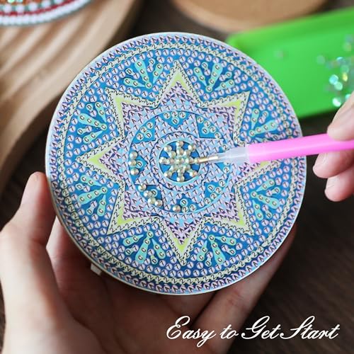 Temlum 6 Pcs Diamond Painting Coasters with Holder, Mandala Diamond Art Coasters Kits for Beginners, Adults, Kids Small Diamond Painting Kit Art Temlum