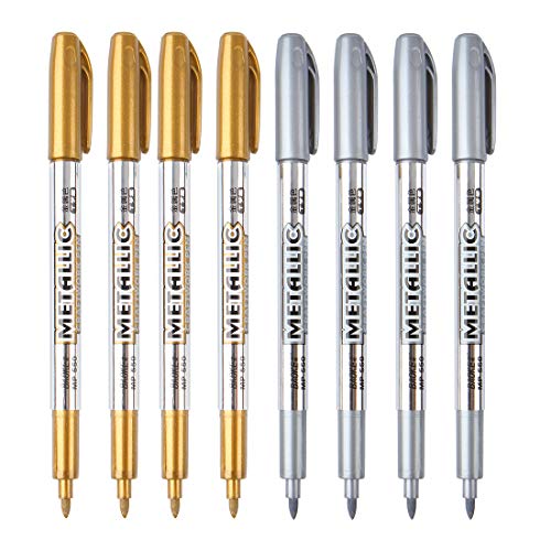MYARTOOL Metallic Marker Pens, Gold and Silver Metallic Permanent Markers for Artist Illustration, Crafts, Gift Card Making, Scrapbooking, Fabric, MYARTOOL