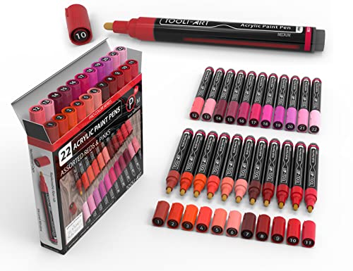 TOOLI-ART 22 Acrylic Paint Markers Paint Pens Pro Color Series Set 3mm Medium Tip for Rock Painting, Glass, Mugs, Wood, Metal, Glass Paint, Canvas, TOOLI-ART