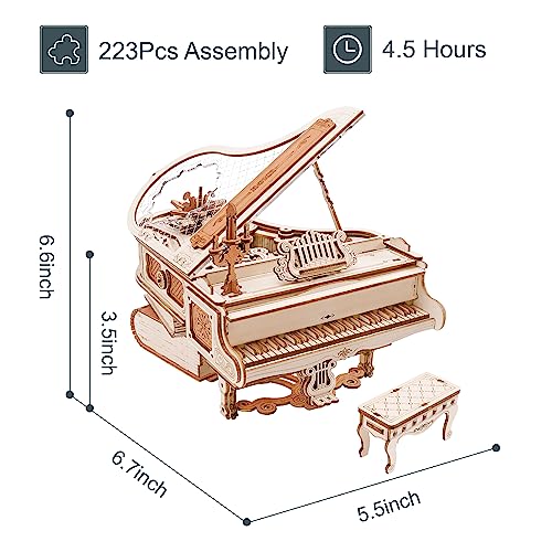 ROBOTIME AMK81 Magic Piano 3D Wooden Puzzle - Elegant Mechanical Music Box Kit for Adults ROBOTIME