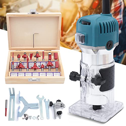 Wood Router Tool Compact Trim Router with 6 Variable Speed 15 Wood Router Bits Set Woodworking Tools for Wood Cabinet Processing, 110V 800W HaroldDol