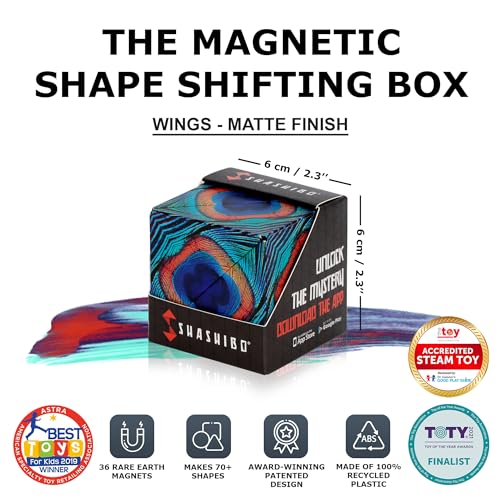 SHASHIBO Shape Shifting Box - Award-Winning, Patented Fidget Cube w/ 36 Rare Earth Magnets - Transforms Into Over 70 Shapes, Download Fun in Motion Shashibo