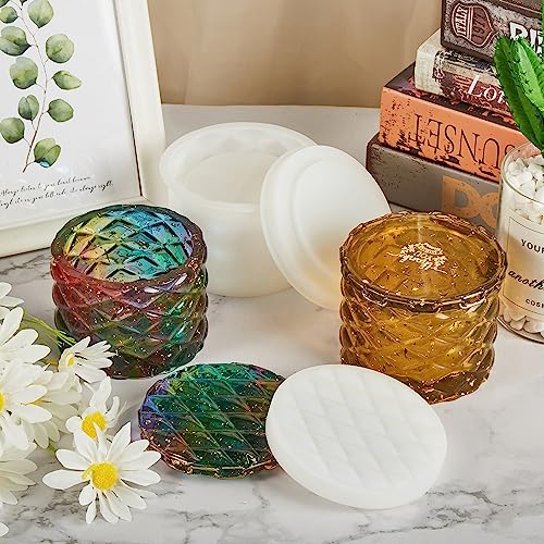 ISSEVE Jar Resin Molds Silicone, Large Diamond Jar Silicone Molds with 2Pcs Lid, Epoxy Jar Molds for Storage Box,Candy Jewelry Container,Home ISSEVE