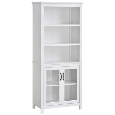 Elegant HOMCOM 71" Natural Wood Bookcase with Adjustable Shelves and Glass Doors