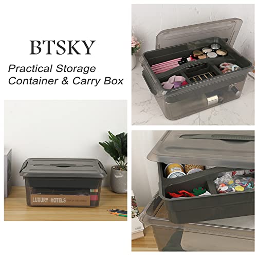 BTSKY Stack & Carry Box, Clear Plastic Storage Container Stackable Home Utility Box with Removable Tray Multi-Purpose Storage Bin for Organizing BTSKY
