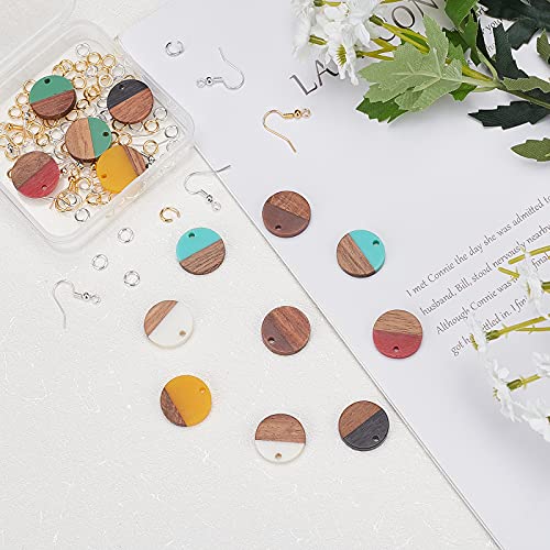 OLYCRAFT 174PCS Flat Round Dangle Earring Making Kits 7 Colors Include Resin and Walnut Wood Pendants with 60 PCS Earring Hooks and 100PCS Jump Rings OLYCRAFT