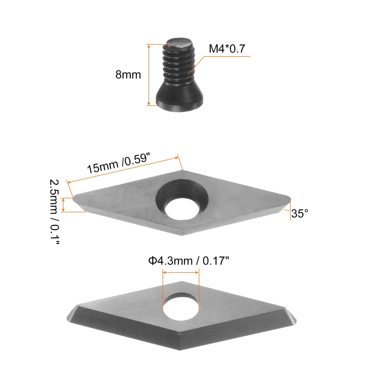 HARFINGTON 15mmx28mm Diamond Tungsten Carbide Replacement Cutter Inserts VEMN160208 Cutter Knives a Screw with Radius Point for DIY Wood Lathe HARFINGTON