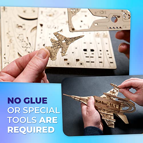 UGEARS Wooden Airplane Model Kits - The Ghost of Kyiv Ukrainian Fighter Jet Model Kit with Movable Ailerons, Wing Flaps & Tail Rudders - MiG-29 UGEARS