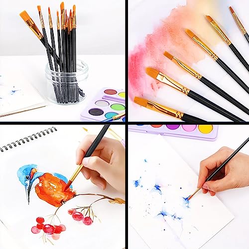 AROIC Acrylic Paint Brushes, 6 Packs / 60 pcs Nylon Hair Paint Brush Set for All Purpose Oil Watercolor Painting Artist Professional Kits (Black) AROIC